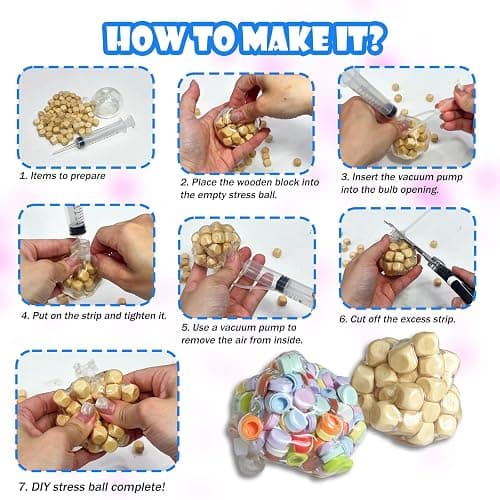 DIY Stress Ball Making Kit - 14 TPR Skins - Immersive Asmr Ball Squishy kit- Craft Kits Stress Balls - Handmade Make Your Own Fidget Stress Balls Kit for Adults - Crunchy Relaxing thumbnail 6