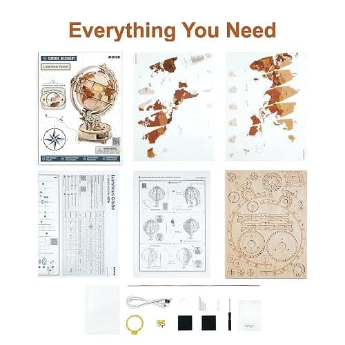 ROKR 3D Wooden Puzzles for Adults Illuminated Globe with Stand 180pcs 3D Puzzles Built-in LED Model Kit Hobby Gifts for Adults Home Decor thumbnail 6