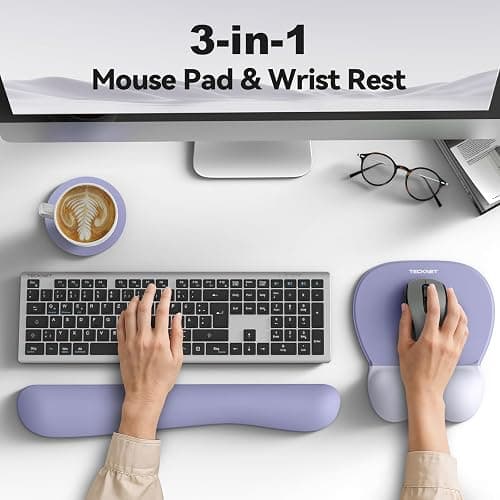TECKNET Gel Ergonomic Mouse Pad & Keyboard Wrist Rest & Coaster | 3 in 1 Set, Pain Relief, Milk Silk Cloth, Non-Slip PU Base, Easy Typing, Memory Foam Wrist Support for Office & Home thumbnail 5