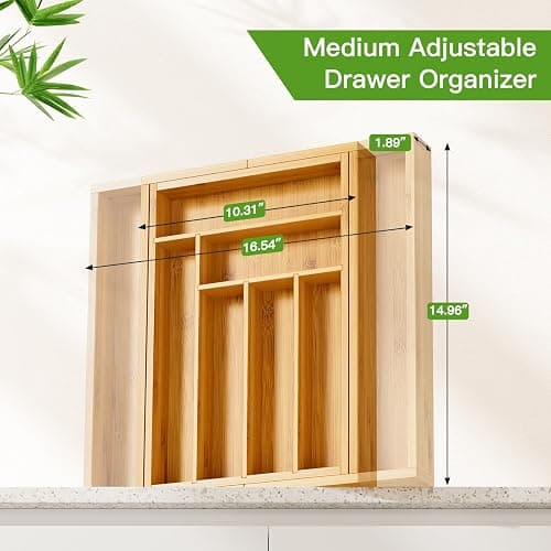 Pipishell Bamboo Expandable Drawer Organizer for Utensils Holder, Adjustable Cutlery Tray, Wood Drawer Dividers Organizer for Silverware, Flatware, Knives in Kitchen, Bedroom, Living Room(M-N) thumbnail 2