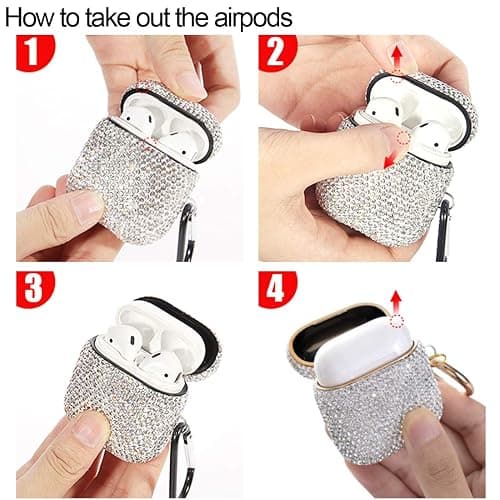 Sparkly Diamond AirPods Pro 1&2 Generation Case with Keychain, Shockproof Protective Premium Bling Rhinestone Cover Skin for AirPods Charging Case (PRO Black C3) thumbnail 6