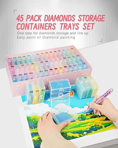 forever young 45pcs Diamond Painting Storage Containers Trays, Diamond Art Accessories Diamond Painting Trays with Lids, 2-in-1 Storage, Bead Storage & Line-Up, Box Package thumbnail 2
