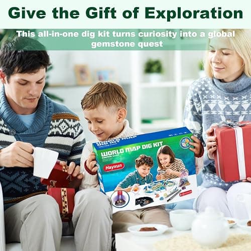 Gemstones Dig Kit for Kids – Excavate 37 Rocks & Crystals, STEM Science Kit with Info Cards & Display Stand – World Map Gem Digging Kit, Rock Collection Gift Educational Geology Gift for Boys & Girls thumbnail 8