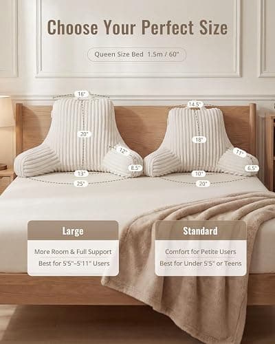 Blissful Diary Reading Pillow for Sitting in Bed, Flannel Back Pillow Bed Sitting Up for Adult & Children, Backrest Cushion for Sit Up in Couch or Floor, Dorm Essentials, Cream White thumbnail 6