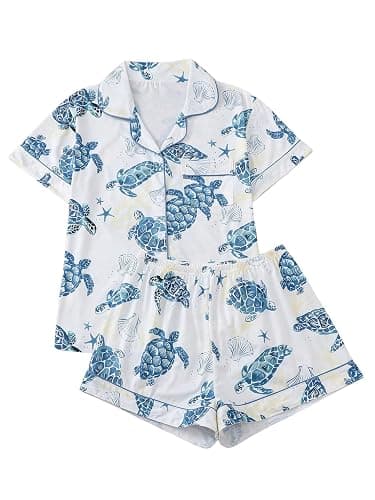 Verdusa Pajamas For Women Set 2 Piece Summer Pajama Sets Cute Pjs Lounge Matching Button Shirt with Shorts - Image 1