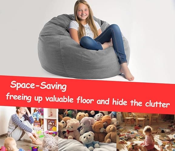 Premium Corduroy Stuffed Animal Storage Bean Bag Chair Cover (No Filler) For Organizing Plush Toys Or Textile Stuffable Bean Bag Sack For Adults Teens Children Lazy Chair Playroom Washable Cover thumbnail 5