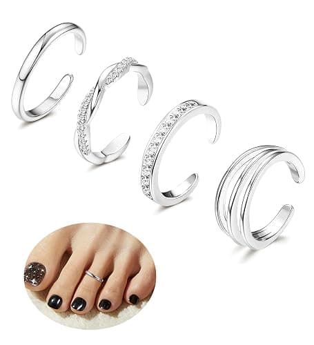 Xozeu 4PCS 14K Gold Plated Toe Rings, White Gold Plated Toe Rings for Women Hug CZ Triple Twist Simple Band Open Toe Rings Beach Foot Jewelry Adjustable - Image 1