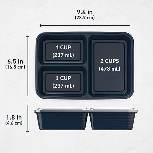 Bentgo 20-Piece Lightweight, Durable, Reusable BPA-Free 3-Compartment Containers - Microwave, Freezer, Dishwasher Safe - Navy Blue thumbnail 2