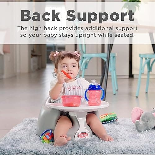 Nuby My Floor Seat - Portable Baby Chair with Soft Foam Cushion, Safety Harness, and High Back Design - 4+ Months - Gray - Gray thumbnail 4
