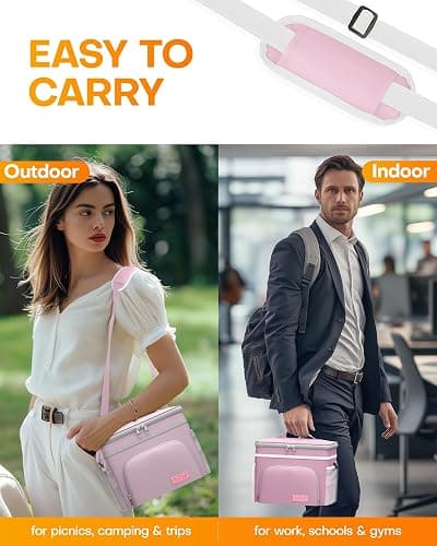 HOTOR Insulated Lunch Box for Men & Women - Leak-Proof Cooler Lunch Bag with 4 Pockets, Adjustable Strap, Ideal for Work, Picnic, Travel - Medium, Light Pink, 10.2"×6.9"×8.5" thumbnail 6