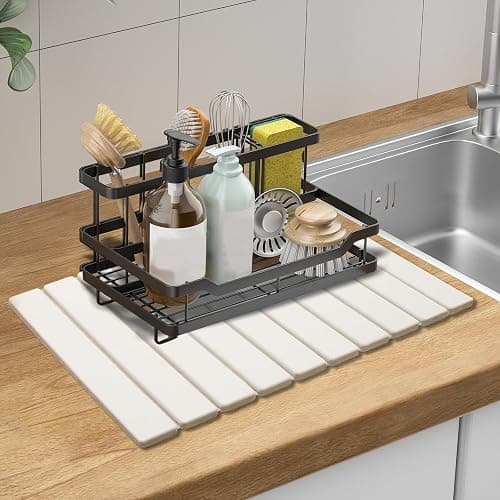 Large Stone Dish Drying Mats for Kitchen Counter, Quick Dry Absorbent Collapsible Dish Drying Mat,Diatomaceous Earth Mats for Dishes Bottles Cups,Match Any Countertop,White 24 * 16inch - White 24" x 16" thumbnail 2