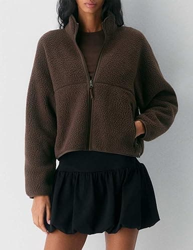 Yozazzy Fleece Jackets Women Causal Long Sleeve Sherpa Jacket Warm Ziper Fuzzy Coat Sweatshirts Trendy with Pockets thumbnail 2