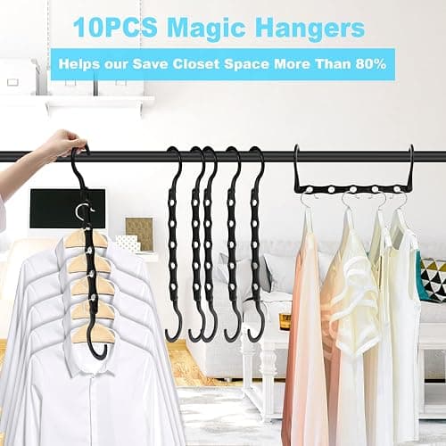 DUCOO 10 PCS Space Saving Hangers, 5-Hole Magic Hangers - Sturdy Plastic Hanger, Closet Organizers for Clothes Storage, College Dorm Essentials, Home Organization (Black) thumbnail 3