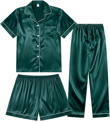TinyChoice 3 Piece Silk Satin Pajama Set for Women Soft Button Down Pjs | Cozy Night Rest, Group Sleepover Attire, Private Home Lounge, Mom Holiday Present, Sleepover Party Wear - Image 1