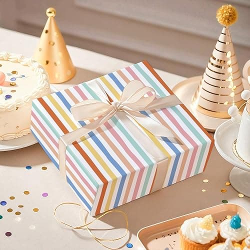 RUSPEPA Watercolor Striped Wrapping Paper Roll for Girls, Mini Roll, Colorful Brushstroke Stripe Design, Adorable Gift Wrap for Paper Birthday, Baby Shower, Wedding, Anniversary, 17 Inches x 16.4 Feet thumbnail 3