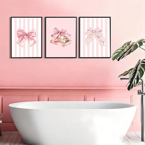 3pcs Pink Bow Canvas Wall Art Coquette Academic Style Girl Reading Poster Print Fashion Pink Book Poster Picture Painting Girl's Room College Dorm Bedroom Living Room Library Aesthetic Design Wall Decor（12×18in Unframed） thumbnail 7
