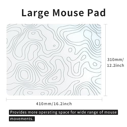 Glass Mousepad for Gaming, White Topographic Hard Gaming Mouse pad, Professional Large Mouse Mat 410mm*310mm, Special Glass Surface with Improved Precision and Speed thumbnail 2