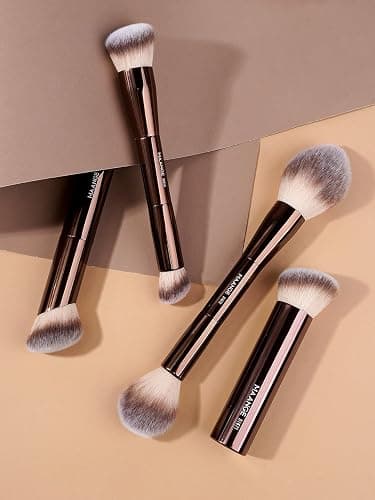 MAANGE 4 PCS Foundation Makeup Brush Set Double-ended Kabuki Contour Brush for Liquid Powder Concealer Cream Cosmetics Blending Blush Face Makeup Tools Kit (Coffee) thumbnail 7