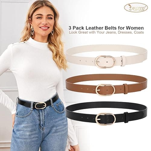 JASGOOD Women’s Leather Belts for Jeans Pants Fashion Ladies Belt with Gold Buckle thumbnail 2