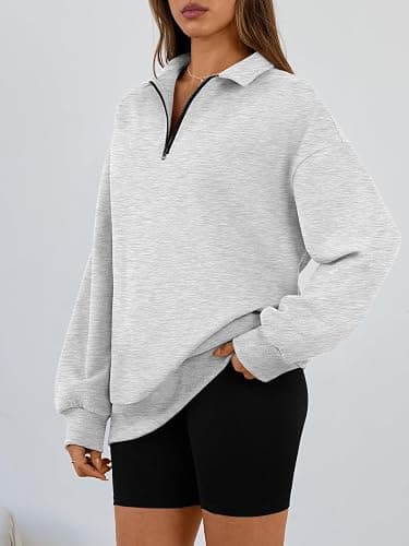 Trendy Queen Womens Oversized Sweatshirts Fall Sweaters Fashion Hoodies Half Zip Pullover Long Sleeve Shirts Clothes thumbnail 3