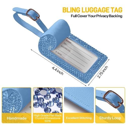 Blue Rhinestone Passport Holder With Luggage Tag Set,luggage Tags For Suitcases,Glitter Passport Cover,Handmade Bling Passport Wallet For Women,Girl Travel Passport Book,Ideal Gift For Travelers thumbnail 5