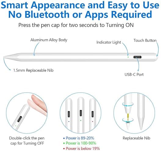 TQQ Pencil for iPad (2018-2025), Pixel-Perfect Precision, Tilt Sensitivity & 2X Faster Charge, Compatible Apple iPad 11/10/9/8/7/6th Gen, Pro 12.9/11/13 Inch M4, Air 3/4/5/M2/M3, Mini 5/6 thumbnail 6