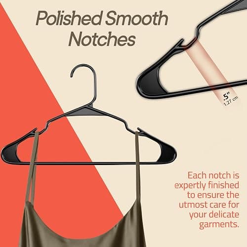 Black Plastic Hangers 5 Pack– Heavy-Duty Plastic Hangers Slim and Space-Saving, Durable and Lightweight PP with Non-Slip Shoulder Notches for Slip Dresses, Suits, Jackets & Camisoles thumbnail 7
