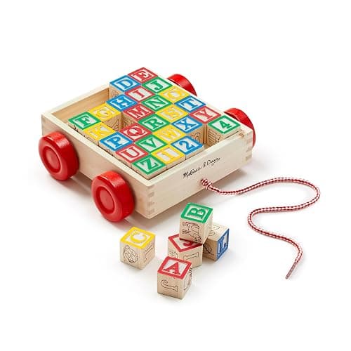 Melissa & Doug Classic ABC Wooden Block Cart Educational Toy with 30 1-Inch Solid Wood Blocks, Multicolor - Image 1