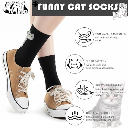 wotemlur Women's Cat balls Socks, White Elephant Gift for Cat Lovers | Made From 90% Cotton and 10% Spandex for Softness and Stretch，Suitable for Everyday Wear,Stocking Stuffer for Cat Lovers thumbnail 5