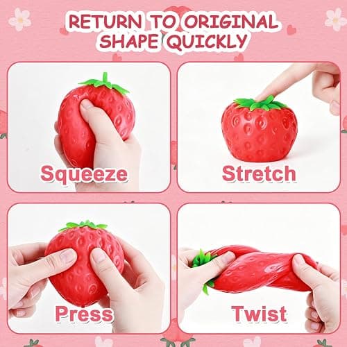 Strawberry Squishy, Strawberry Squishy Sensory Fidget Giant Jumbo Big Slow Rising Stress Ball Squeeze Toy Fruit Realistic for Relief, Adults Kids Gifts Party Favor (1pcs) thumbnail 3