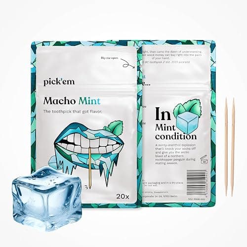 pick'em flavoured toothpicks Macho Mint [TRIPLE PACK] - 60x flavoured toothpicks - the lifestyle alternative to chewing gum (icy & minty flavour) - toothpicks with flavour - toothpicks wooden thumbnail 2