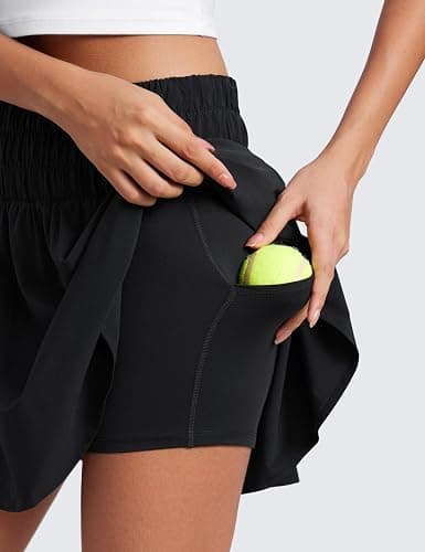 CRZ YOGA High Shirred-Waisted Tennis Skirts for Women - Mini Lined Golf Casual Athletic Flowy Skorts with Pockets thumbnail 3