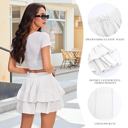 JEKAOYI Shorts for Women Ruffled Tiered Pleated Mini Skirts Boho High Waist Flowy Comfy Tennis Golf Skorts thumbnail 6