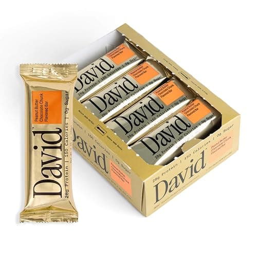 David High Protein Bars No Sugar - Sugar Free Protein Bars, Low Carb, Gluten Free - 28g of Protein, 150 Calories - David Bar On-The-Go Snack - Peanut Butter Chocolate Chunk Flavor, Pack of 12 - Image 1