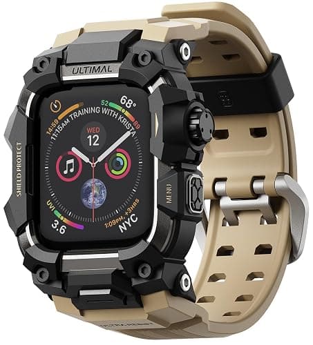 ULTIMAL Rugged Case with Band for Apple Watch 44mm,Compatible with Apple Watch Series SE 3/SE 2/SE Generation/6/5/4, Military Grade Shockproof Bumper Cover for iWatch Tactical Band Men (44mm,Desert Yellow) - Image 1