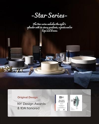 Richmount Star Stoneware Pasta Bowls Set of 6, Salad/Cereal/Soup Bowl 8.25in/21cm, Reactive Glaze Bowl for All Pasta Dishes, Microwave and Dishwasher Safe, Serving Bowls Set of 6, Matte DarkCharcoal thumbnail 7