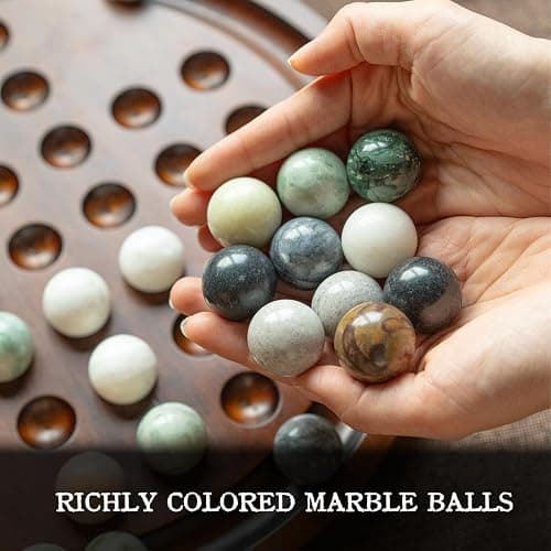 Lingle Deluxe Solitaire Game Set: 12.6'' Solid Wooden Board, 32 Natural Marble Balls, Single-Player Strategy and Smart Games thumbnail 5