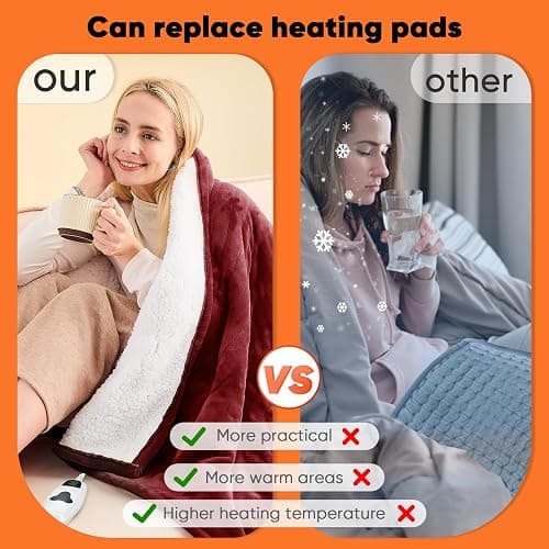 greenoak Heated Blanket Electric Throw 50"X60", Heating Blanket with 10 Heat Levels 1/2/4/6/8 Hours Auto-Off Overheat Protection, Flannel Sherpa Soft Warm Heater Blanket, ETL Certified Red thumbnail 7