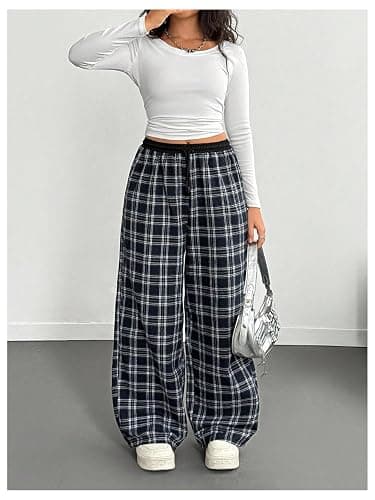 SOLY HUX Girl's Plaid Pants Elastic Waist Wide Leg Baggy Long Sweatpants Streetwear thumbnail 4