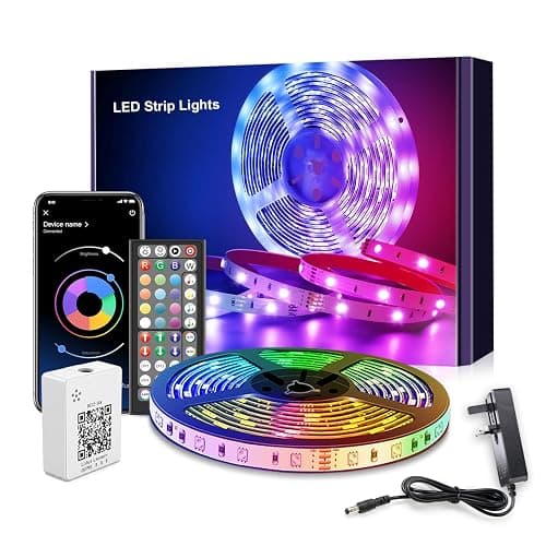 Mexllex LED Strip Lights 5m, RGB Color Changing Led Strip 5m with Remote Control, Music Sync Led Lights for Bedroom Kids Room Ceiling Kitchen Party - Image 1