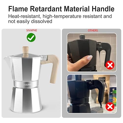 Sivaphe Aluminum Moka Pot 12 Espresso Cups, Percolator Espresso and Coffee Maker, Portable Stovetop Italian and Cuban Café Brewer for Home and Camping Sliver thumbnail 5