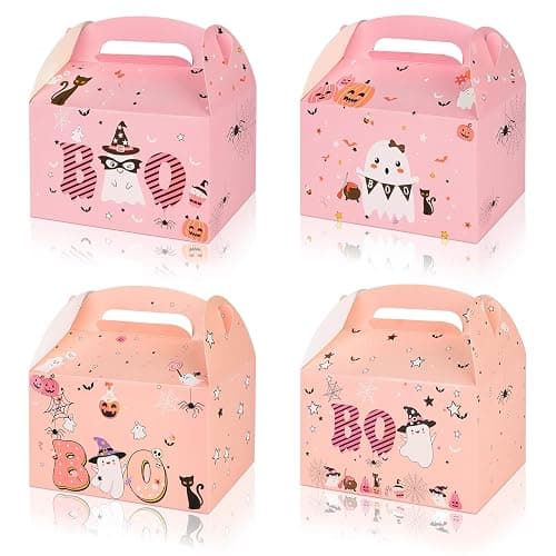 Konsait Halloween Boo Boxes, 12 Pack Kraft Paper Halloween Boo Treat Boxes Bulk, Pink Halloween Cookie Boxes, Halloween Boo Birthday Goody Boxes - Image 1