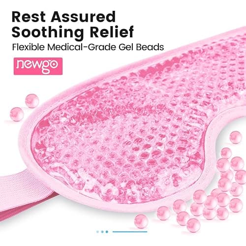 NEWGO Cooling Gel Cold Eye Mask for Puffy Eyes, Reusable Ice Pack with Soft Plush Backing for Dark Circles, Migraine, Stress Relief - Pink thumbnail 3