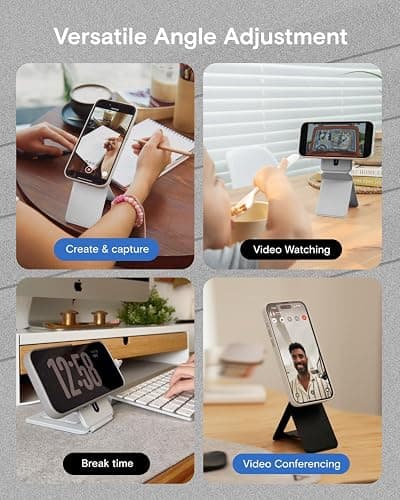 MOFT Phone Tripod Stand Selfie Stick for iPhone, Multi-Angles iPhone Stand, Lightweight & Portable Phone Holder, Strong Magnets, MOVAS Vegan Leather, Travel Essentials, Misty Cove (Without Card Slot) thumbnail 5