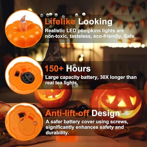CESOF 12 Pack Fall Decorations for Home Pumpkin Tea Lights Halloween Decor | LED Orange Pumpkin Lights Flameless Candles Battery Operated, Thanksgiving Flickering Tealight for Table Indoor Party Decor thumbnail 3