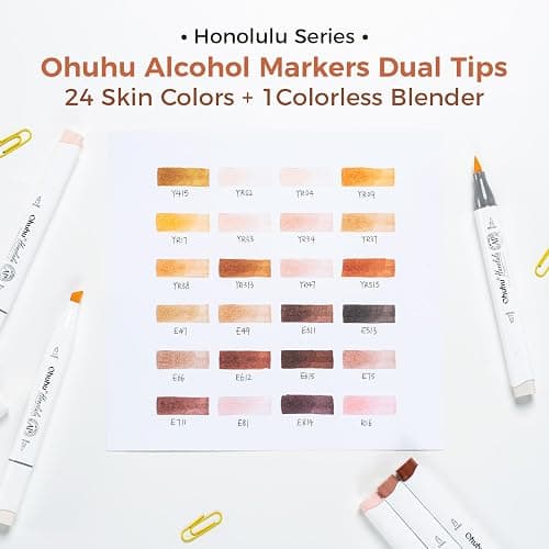 Ohuhu Alcohol Markers 24 Skin-tone Colors Brush Tip for Adults Portrait | AP Certified Refillable Art Marker, Brush& Chisel Dual Tips Alcohol-based for Artist Beginner Drawing Illustration, Honolulu thumbnail 5