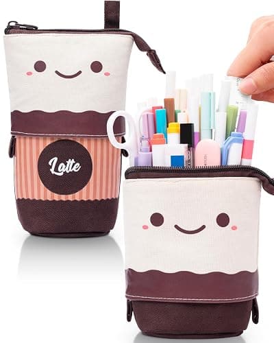 Sooez Kawaii Stand Up Pencil Case - Spacious Telescopic Pouch for School & Office Supplies, Brown Coffee - Image 1