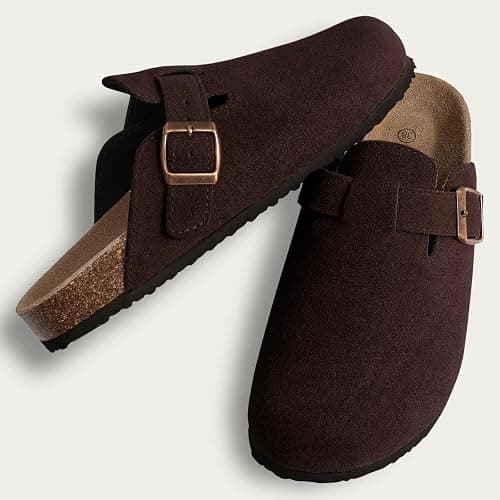 KIDMI Women's Suede Clogs Leather Mules Cork Footbed Sandals Potato Shoes with Arch Support thumbnail 3