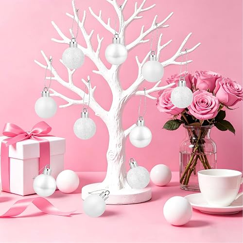 24 Count Mini White Ornaments for Mini Christmas Tree, Small Shatterproof Christmas Tree Ornaments Balls Party Decorations, 1.2 Inch thumbnail 4