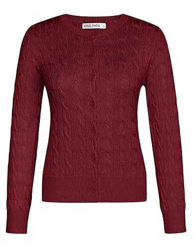 GRACE KARIN Womens Long Sleeve Button Up Cable Knit Cardigan Lightweight 2025 Crewneck Button Down Sweaters for Women thumbnail 5